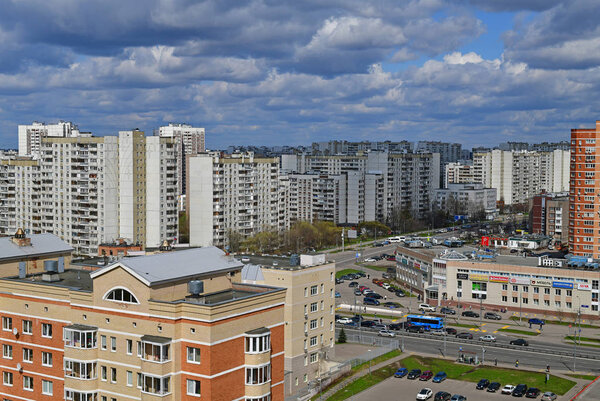 Москва, Россия - 29 апреля. 2018. вид спальной зоны в Зеленоградском административном районе

