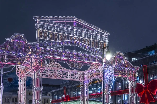 Moscú Rusia Enero 2019 Instalación Luz Kuznetsky Most Street Durante — Foto de Stock