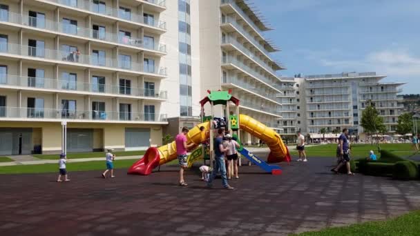 Sochi, Russia - May 31. 201 Childrens playground at three-star hotel Sochi Park — Stock Video