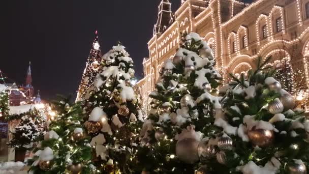Χριστουγεννιάτικα δέντρα στην Κόκκινη Πλατεία στη Μόσχα, Ρωσία — Αρχείο Βίντεο