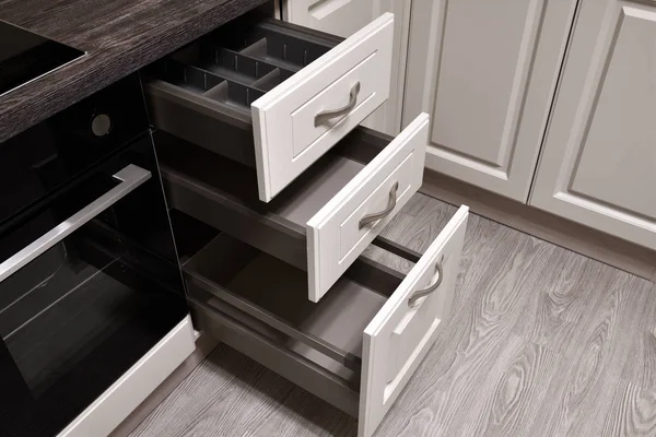 Open Drawers Kitchen Table — Stock Photo, Image