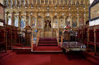 Larnaca, Kıbrıs - 2 Kasım. 2018. İkonostasisin St Lazarus kilise içinde