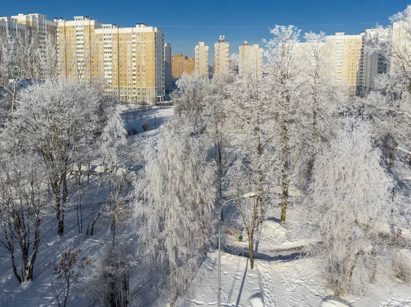 Pohled na zasněžený městského parku shora. Moskva, Rusko — Stock fotografie