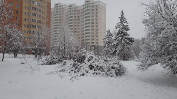 Moscou no inverno durante uma queda de neve — Vídeo de Stock