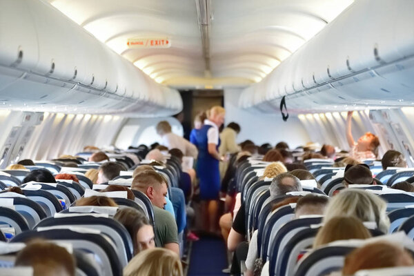 Moscow, Russia - May 29. 2018. In plane Boeing 737 the airline Rossiya