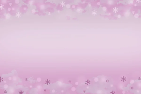 Fondo rosa con copos de nieve, nubes y círculos —  Fotos de Stock