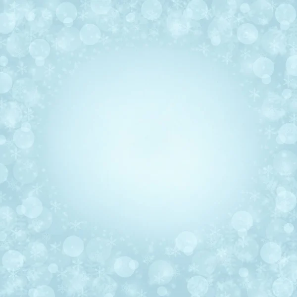 Fond bleu clair avec des flocons de neige et des cercles — Photo