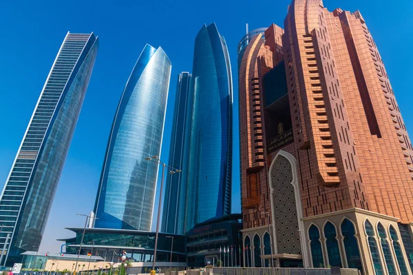 Abu Dhabi, UAE - March 29. 2019. Complex of skyscrapers - The Etihad Towers and Bab Al Qasr Hotel — Stock Photo, Image
