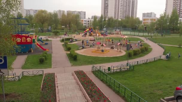 Moscow, Russia - May 9. 2019. Large playground in Zelenograd — Stock Video