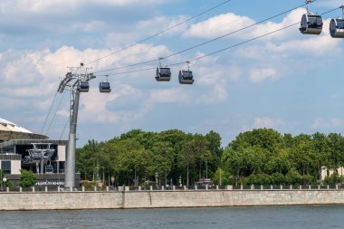 Moscow, Russia -May 28.2019. Cable car over Moskva river clipart