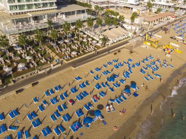 Protaras, Kıbrıs - 12 Ekim. 2019. Ünlü Gündoğumu Sahili 'nin en üst manzarası