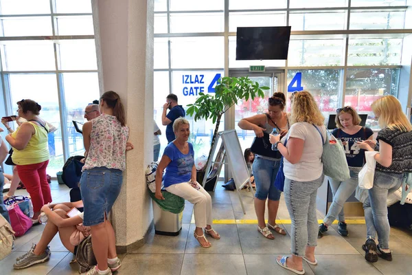 Tivat, Montenegro - Oct 10. 2019. People in Departure hall of international airport Tivat — Stock Photo, Image