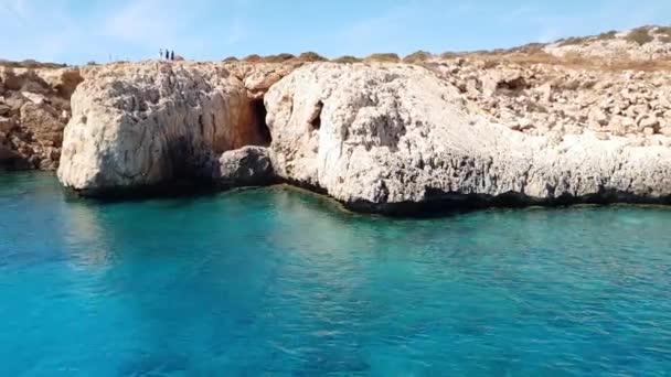 View from the sea to Caves in Cavo Greco in Protaras, Cyprus — Stock Video