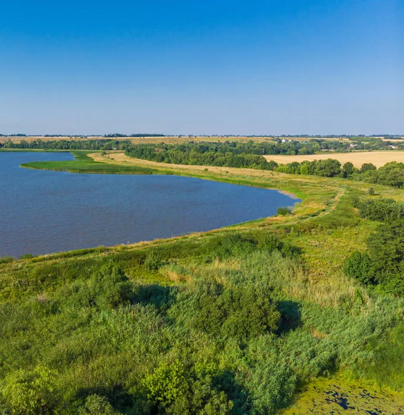 Beau Paysage Campagne Avec Étang Vue Aérienne Russie — Photo