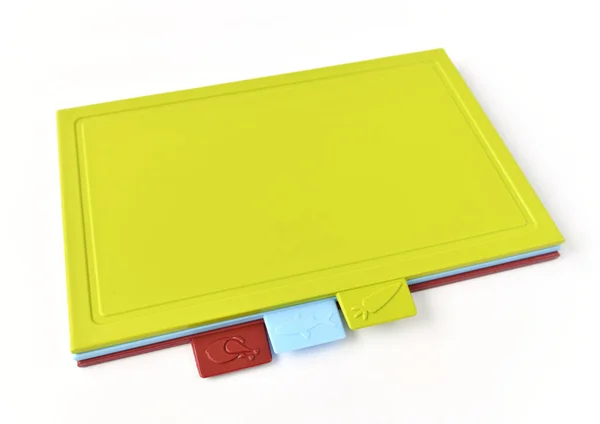 Kolorowe Plastikowe Deski Cięcia Jasnym Tle — Zdjęcie stockowe