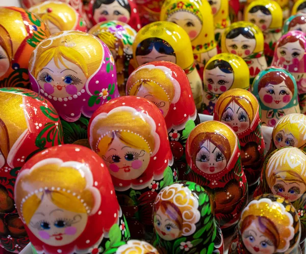 Moscow, Russia - Feb 21. 2020. Matryoshka - old national toy at gift shop — Stock Photo, Image