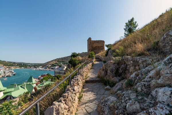 Bernabo Grillo Tower. Ruins of Genoese fortress Chembalo in Crimea