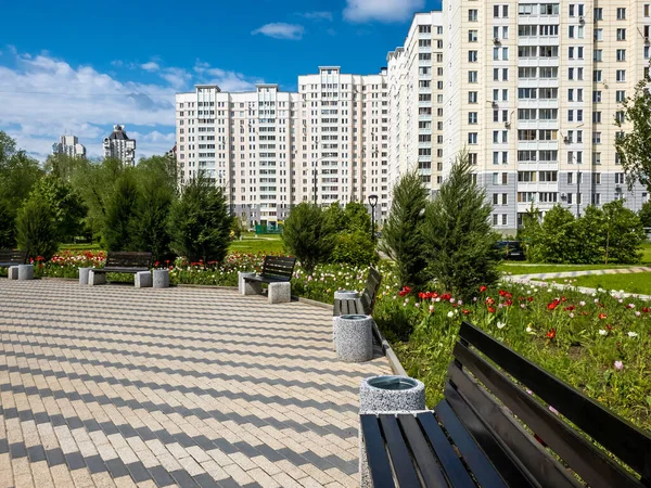 Krajobraz Miasta Bulwarem Dzielnicy Zelenograd Moskwie Rosja — Zdjęcie stockowe