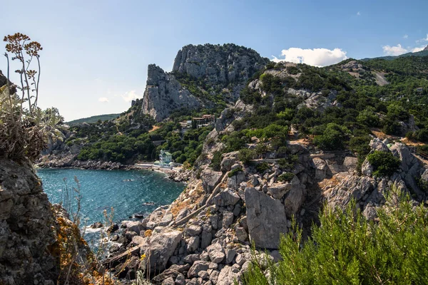 Landschap Koshka berg met Zwarte Zee in de Krim Stockfoto