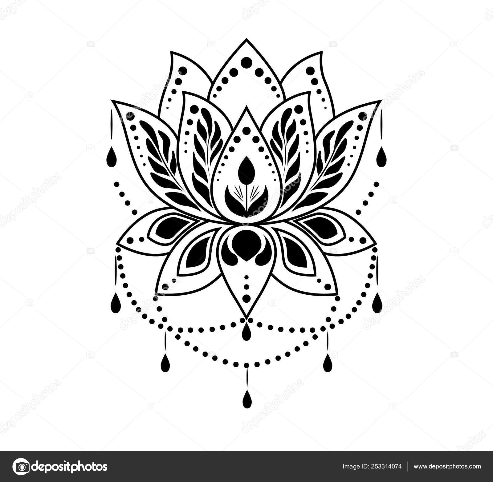 Download Mehndi Lotus Flower Pattern Henna Drawing Tattoo Vector ...