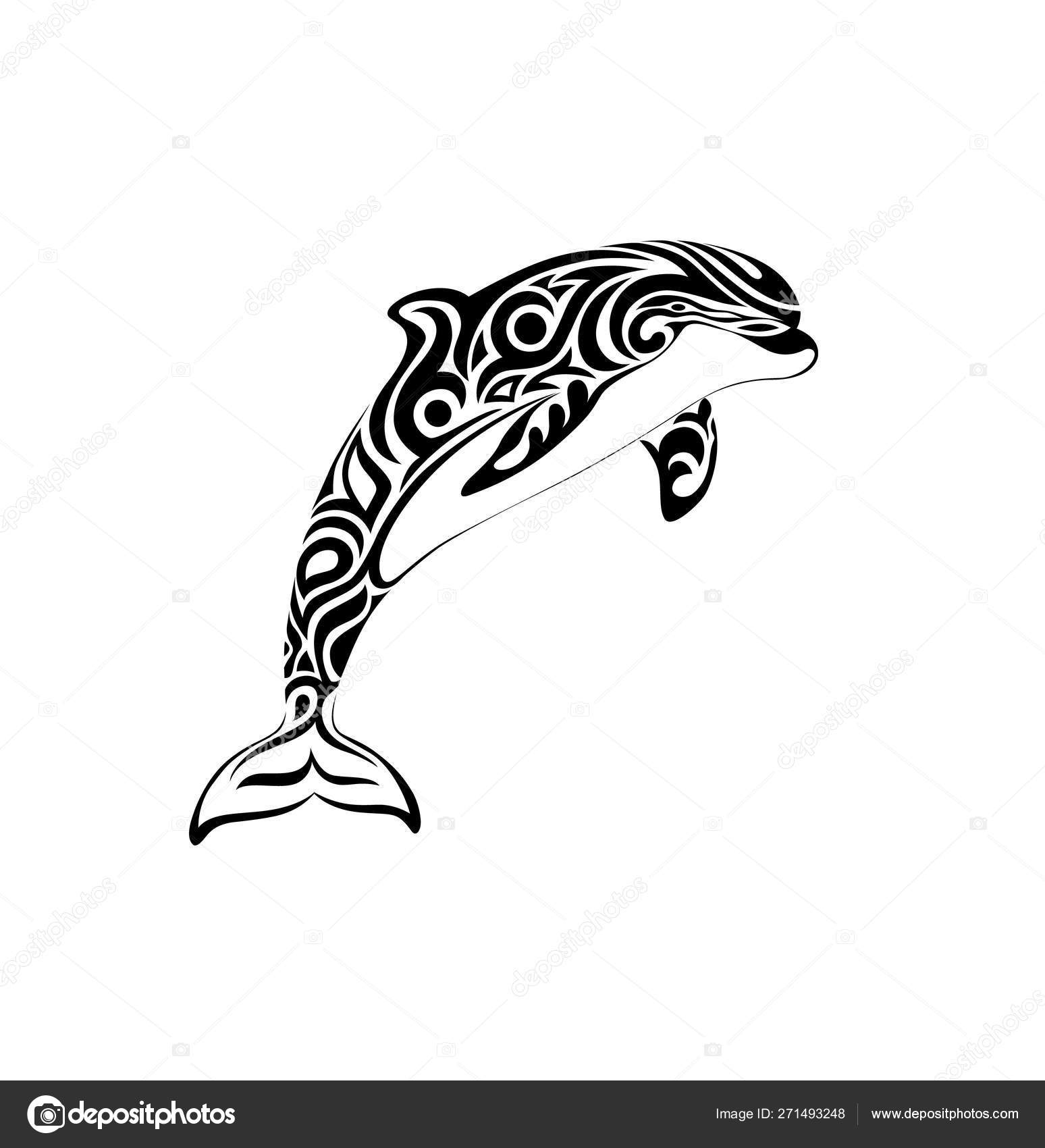 Vettoriale stockIllustrazione Vettoriale Creativa Stilizzata Tatuaggio  Delfino Stile Tribale Sfondo Bianco di ©MariStep #271493248, image size:1548x1700