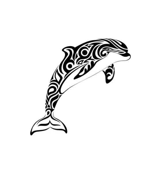 Stylized Creative Vector Illustration Dolphin Tattoo Tribal Style Black White — Stock Vector