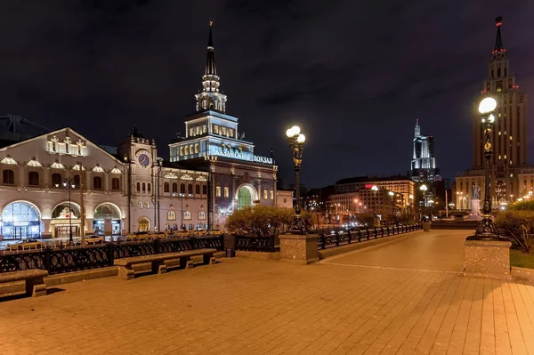 Moscou Place Komsomolskaya Kazansky Gare Dans Nuit — Photo