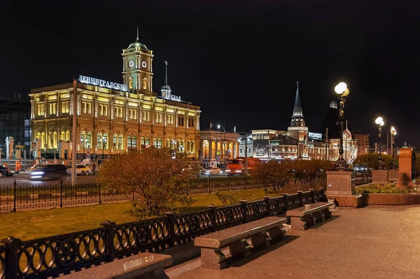 Moscú Plaza Komsomolskaya Estación Tren Leningradsky Noche Fotos de stock