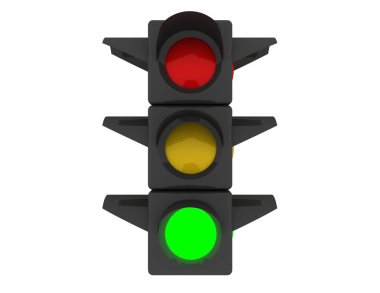 Trafik ışığı beyaz arka plan üzerinde izole. 3D render illüstrasyon