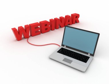 Webinar kavramı. Dizüstü sigortayı kelime webinar için. 3D render illüstrasyon