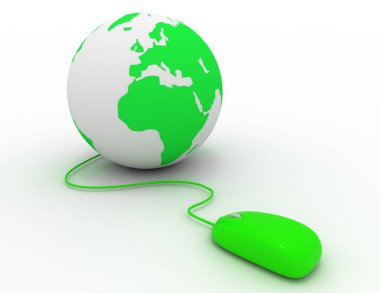 Dünyanın sörf. fare ve küre. 3D render illüstrasyon