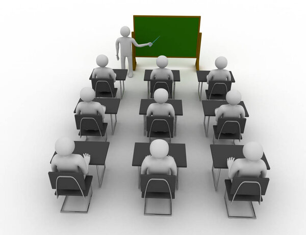 3D белые люди. Студенты в классе. Трехмерная иллюстрация
