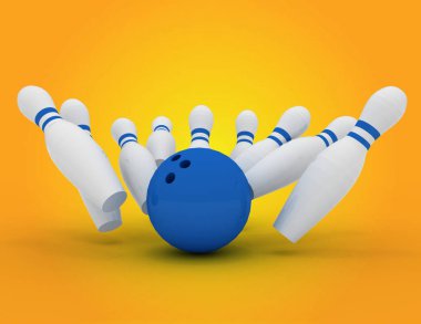 3D Bowling topu iğne çökmesini. 3D render illüstrasyon