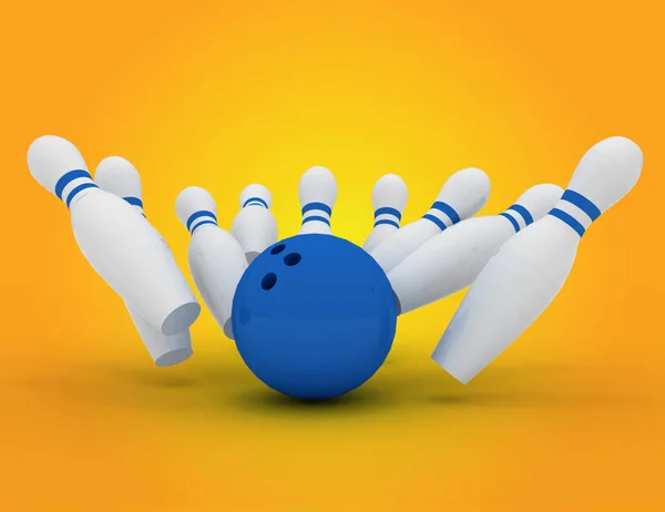 Bowling Ball Crashing Pins Rendered Illustration — Stock Photo, Image