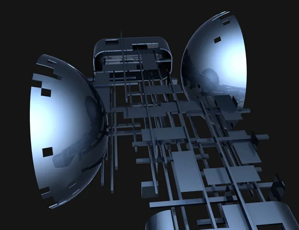 抽象太空飞船背景3D 渲染插图 — 图库照片