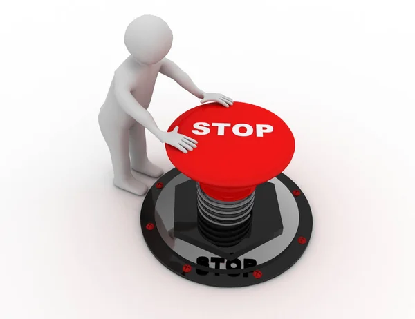 Hombre Pulsando Botón Stop Renderizado Ilustración —  Fotos de Stock