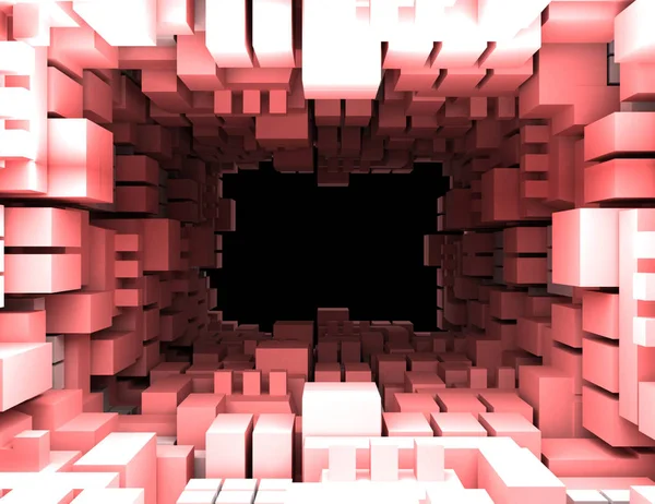 Abstrato cubos fundo túnel 3d. 3d ilustração renderizada — Fotografia de Stock