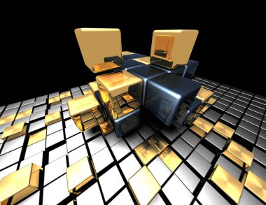 Arka plan. Krom karanlık küpleri. 3D render illüstrasyon