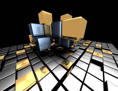 Arka plan. Krom karanlık küpleri. 3D render illüstrasyon