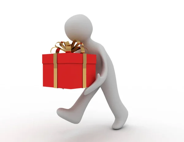 Man Icon Running Gift Box Rendered Illustration — Stock Photo, Image