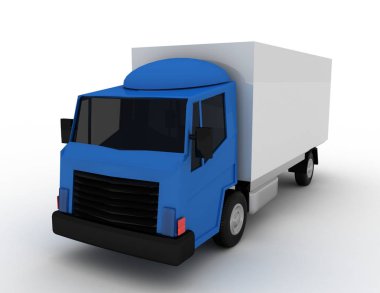 Ticari teslimat. Kargo kamyonu kavramı. 3D render illüstrasyon