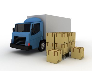Teslimat kamyonu kavramı. 3D render illüstrasyon