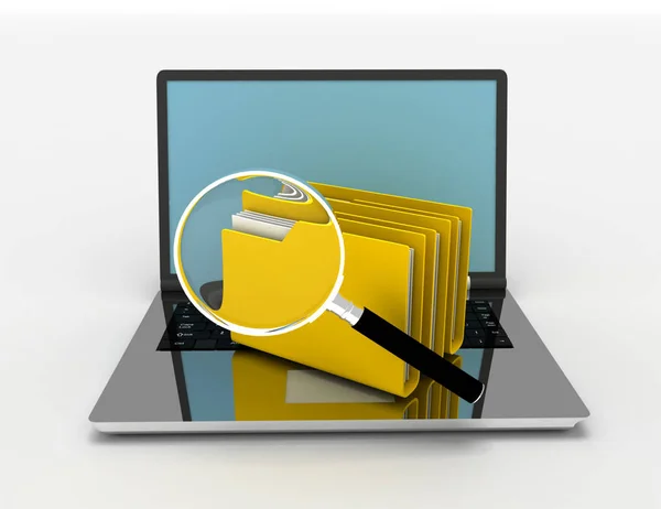Laptop Cartelle Ricerca Dati Illustrazione — Foto Stock