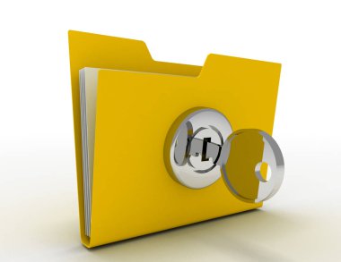 bilgisayar klasörüyle anahtar. 3D çizim