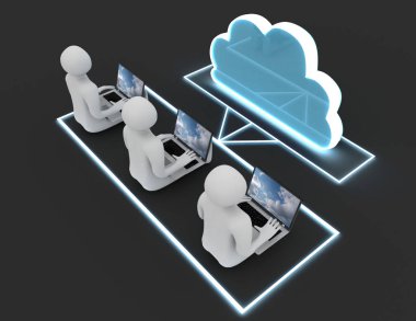 kavram bilgisayar bulutlar. 3D çizim