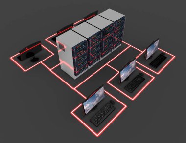 bilgisayar ağ kavramı. Internet server.3d illüstrasyon