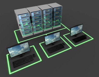 bilgisayar ağ kavramı. Internet server.3d illüstrasyon