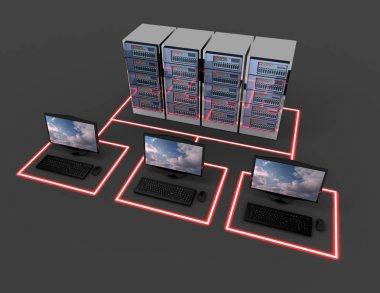 bilgisayar ağ kavramı. Internet server.3d illüstrasyon