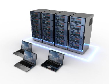 bilgisayar ağ kavramı. Internet server.3d illüstrasyon
