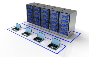 bilgisayar ağ kavramı. Internet server.3d illüstrasyon